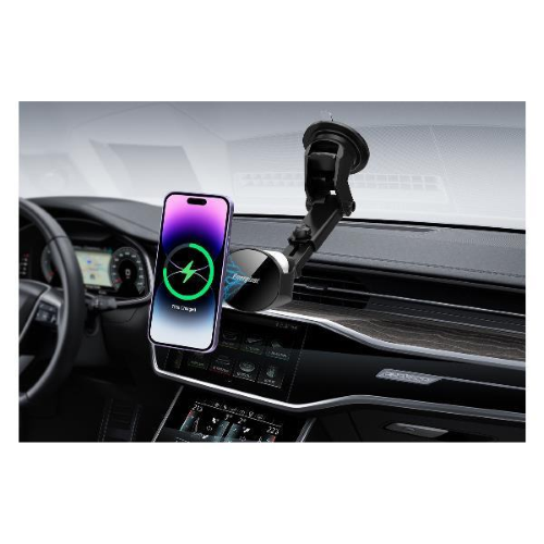 ENERGIZER WIRELESS CAR CHARGING SUPPORTO A VENTOSA CARICABATTERIE 2 IN 1 PER AUTO 15 W CARICA SMARTPHONE E AIRPODS CONTEMPORANEAMENTE NERO